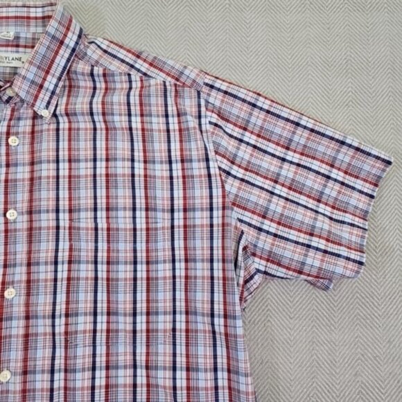 Burry Lane Button Down Shirt Men's XL Red, White & Blue Plaid 100% Cotton Y2K - Picture 11 of 15
